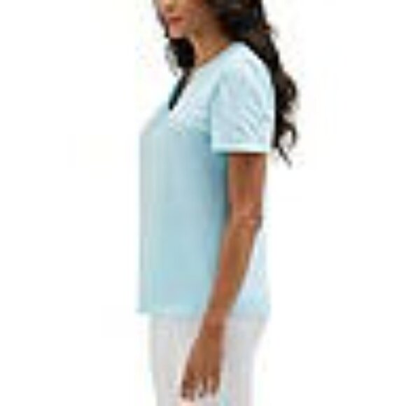 Rafaella $59 Womens Light Blue V-Neck Short Sleeve Top SM NWT - Picture 9 of 11